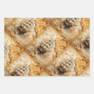Coffee stained collage sail wrapping paper sheet