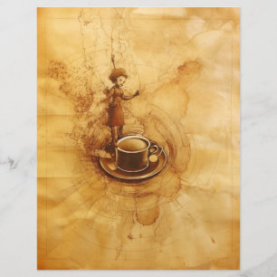 Coffee stained paper lady and coffee cup