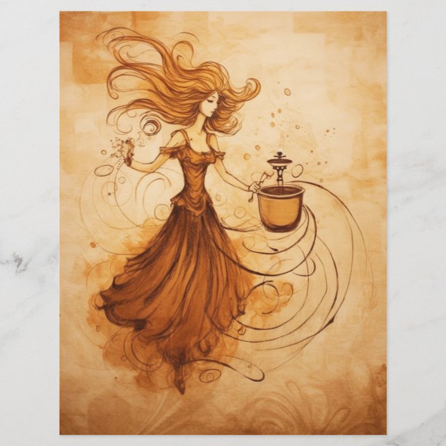 Coffee stained paper Lady Dancing (Front)