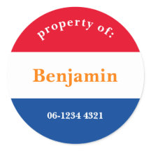 coffee sticker red white blue with name