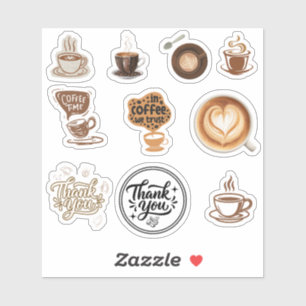 Coffee Sticker Set Vintage Brown Thank You