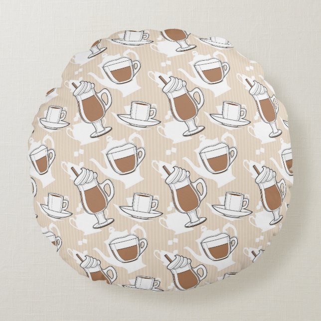 Coffee, sweet pattern round cushion (Front)