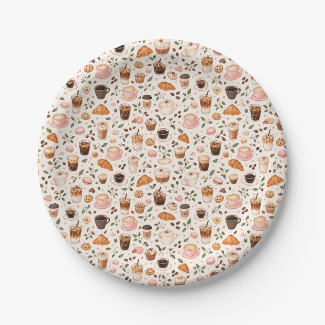 Coffee & Sweet Treats Pattern Paper Plates  (Front)