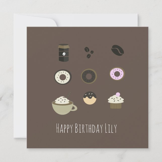 Coffee Sweets Happy Birthday Name Card (Front)