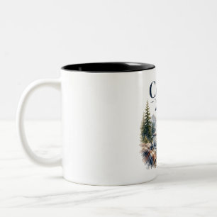 Coffee Tastes Better Outside Mountain Campfire Two-Tone Coffee Mug