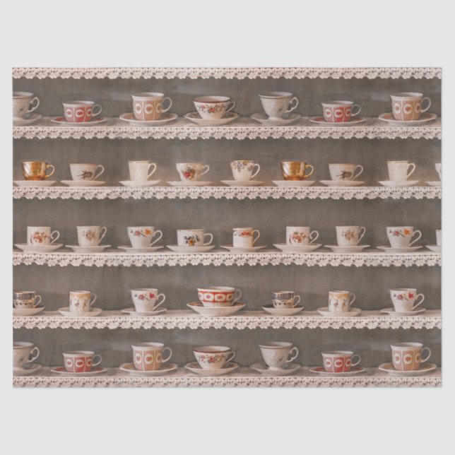 Coffee & Tea Cups On A Shelf Cute Photo Pattern Tissue Paper (Front)