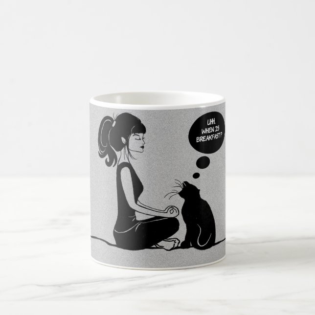 Coffee Tea Hot Cocoa Mug Meditate Yoga Girl Cat (Center)