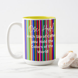 Coffee Tea Mugs, Colours of the World Stripes  Two-Tone Coffee Mug