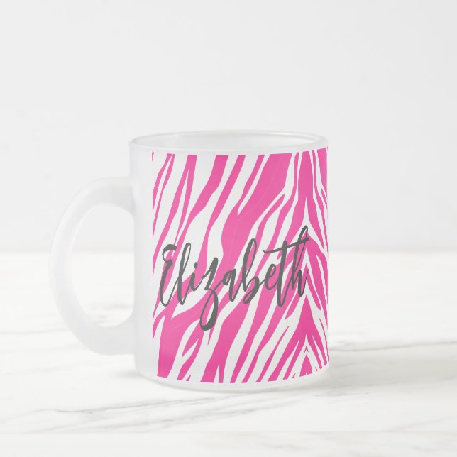 Coffee Tea Mugs, Hot Pink Leopard  Frosted Glass Coffee Mug (Left)