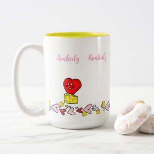 Coffee Tea Mugs, Mouse Cheese Love Hearts  Two-Tone Coffee Mug