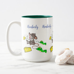 Coffee Tea Mugs, Mouse Frog Cheese  Two-Tone Coffee Mug