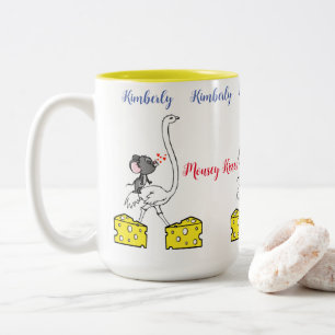 Coffee Tea Mugs, Mouse Ostrich Cheese Love Kisses  Two-Tone Coffee Mug