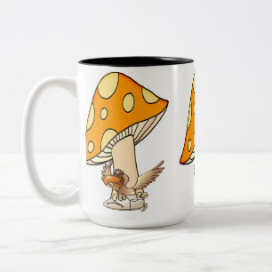 Coffee Tea Mugs, Mushroom Bird  Two-Tone Coffee Mug