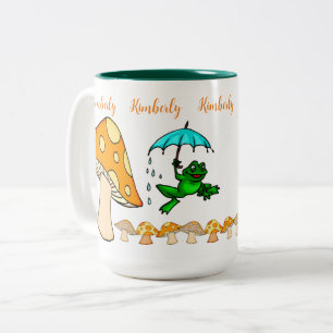 Coffee Tea Mugs, Mushroom Frog  Two-Tone Coffee Mug