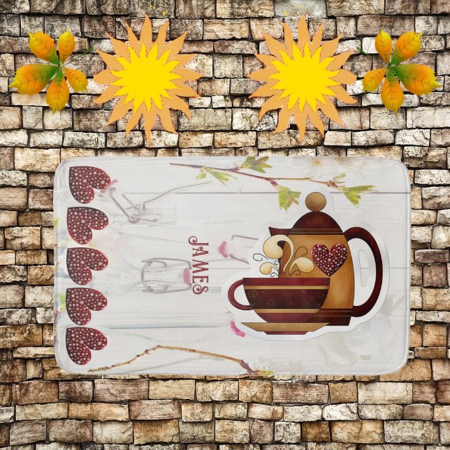 Coffee Teapot Hearts Rustic Country Garden Elegant Bath Mat (Coffee Teapot Hearts Rustic Country Garden Elegant Bath Mat)