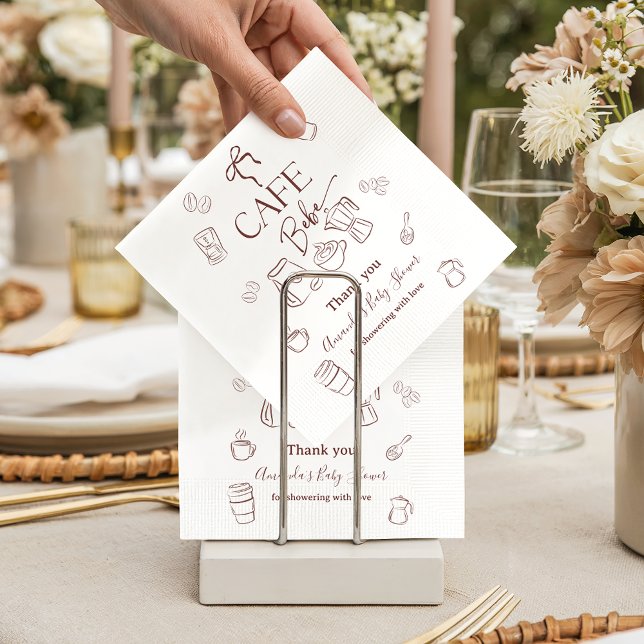Coffee Theme Beige Cafe Bebe Brewing Baby Shower Napkin (Creator Uploaded)