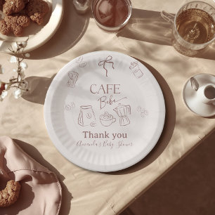 Coffee Theme Beige Cafe Bebe Brewing Baby Shower Paper Plate