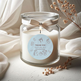 Coffee Theme Blue Bow Cafe Bebe Boy Baby Shower Classic Round Sticker