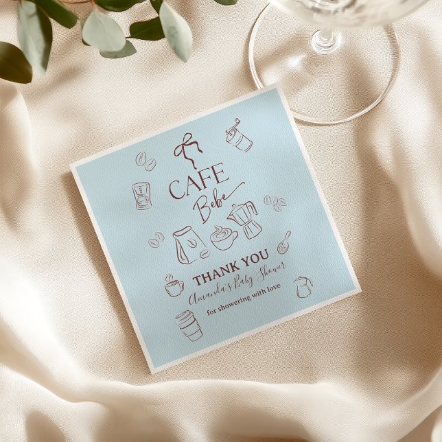 Coffee Theme Blue Bow Cafe Bebe Boy Baby Shower Napkin (Creator Uploaded)