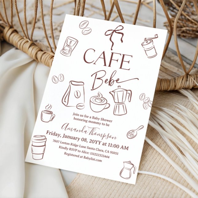Coffee Theme Bow Cafe Bebe Brewing Baby Shower Invitation (Creator Uploaded)