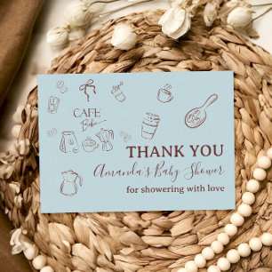 Coffee Theme Boy Blue Bow Cafe Bebe Baby Shower Thank You Card