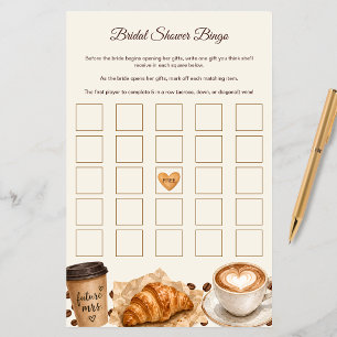 Coffee Theme Bridal Shower Gift Bingo Game Card