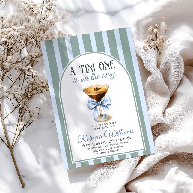 Coffee Theme Espresso Martini Blue Bow Baby Shower Invitation (Creator Uploaded)