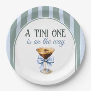 Coffee Theme Espresso Martini Blue Bow Baby Shower Paper Plate