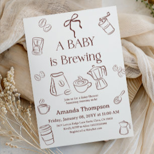 Coffee Theme Neutral Bow Brewing Baby Shower Invitation