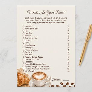 Coffee Theme What Is In Your Purse Shower Game Card