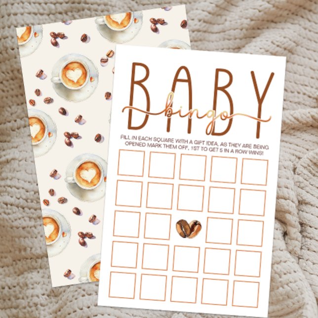 Coffee Themed Baby Shower Baby Bingo Game Card (Baby Bingo Card)