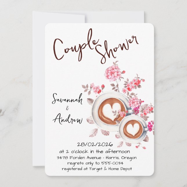 Coffee Themed Couple Shower Invitation (Front)