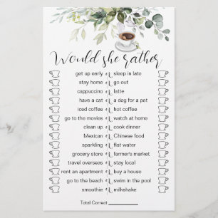 Coffee Themed Shower Bridal Shower Game Card Flyer
