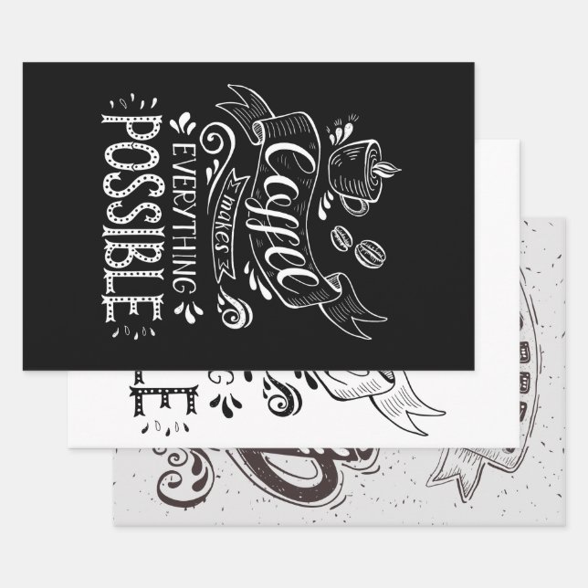 Coffee Themed Wrapping Paper Sheets (Set)