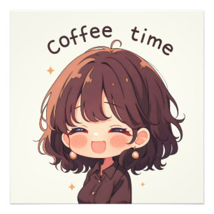 Coffee Time Anime Woman Photo Print