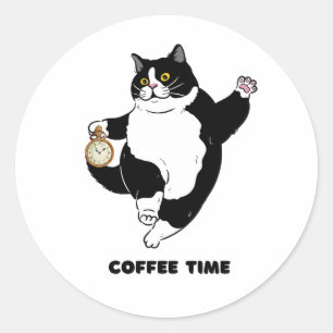 Coffee Time Black Cat for Introverts   Stickers