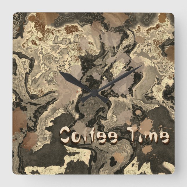Coffee Time Brown Splash Customisable Square Wall Clock (Front)
