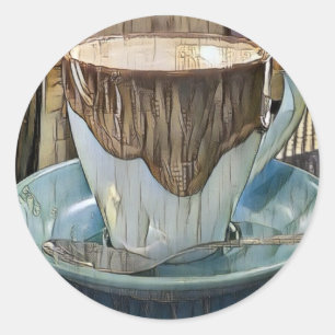 Coffee Time Cubism Art, Coffee Mug Classic Round Sticker