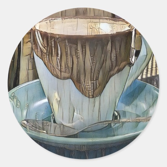 Coffee Time Cubism Art, Coffee Mug Classic Round Sticker (Front)