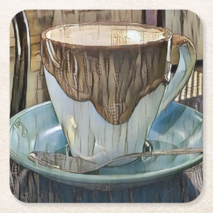 Coffee Time Cubism Art, Coffee Mug Square Paper Coaster