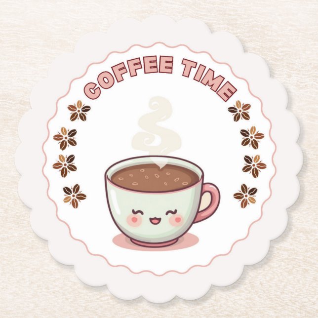 Coffee Time Cute Kawaii Coffee Cup Coaster (Front)