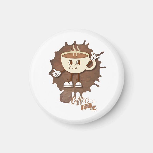 **Coffee Time – Cute Smiling Cup Steam  Magnet (Front)