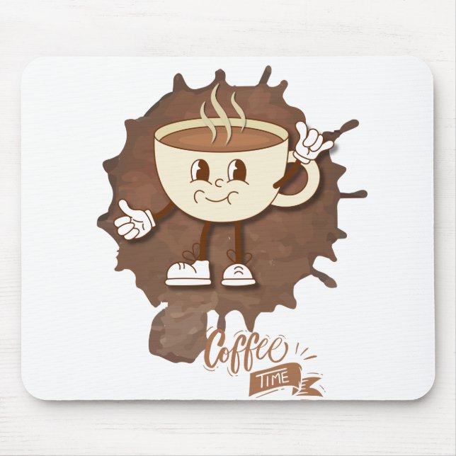 **Coffee Time – Cute Smiling Cup Steam  Mouse Mat (Front)