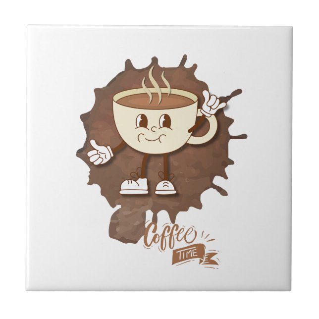 **Coffee Time – Cute Smiling Cup Steam  Tile (Front)