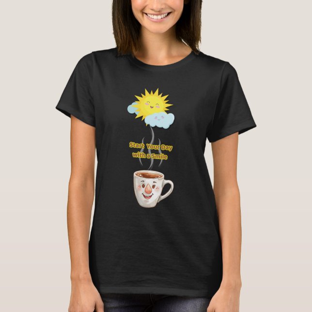 Coffee Time – Cute Smiling Cup T-Shirt (Front)