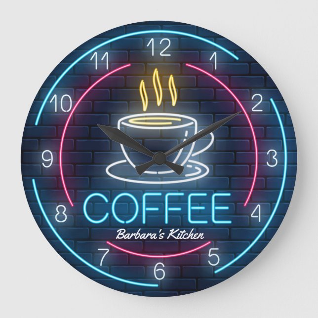 Coffee Time Faux Neon Personalizable Wall Clock (Front)