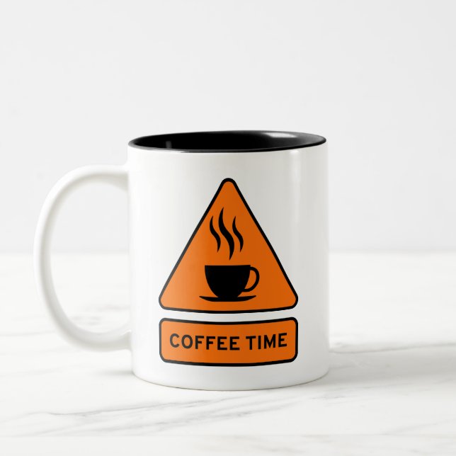 Coffee Time Hazard Sign Two-Tone Coffee Mug (Left)