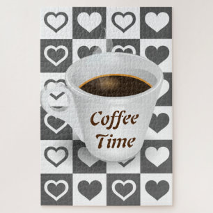Coffee Time Jigsaw Puzzle with Hearts