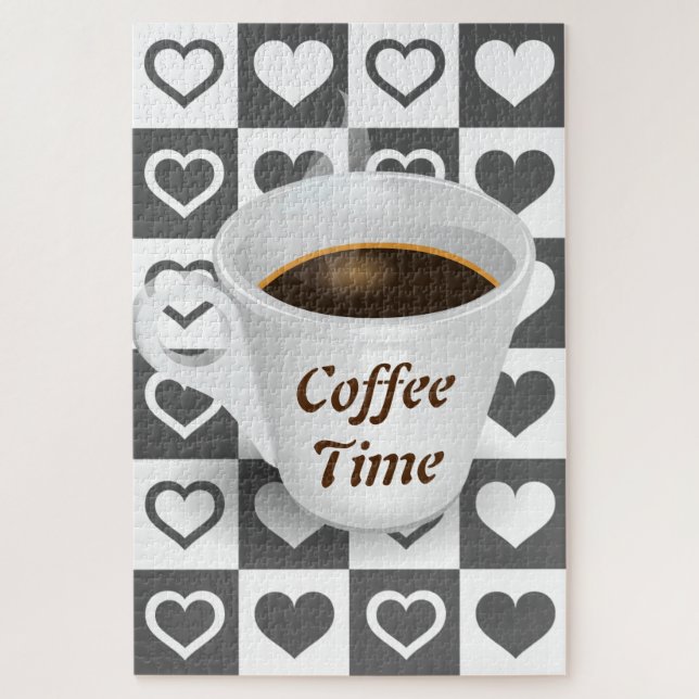 Coffee Time Jigsaw Puzzle with Hearts (Vertical)