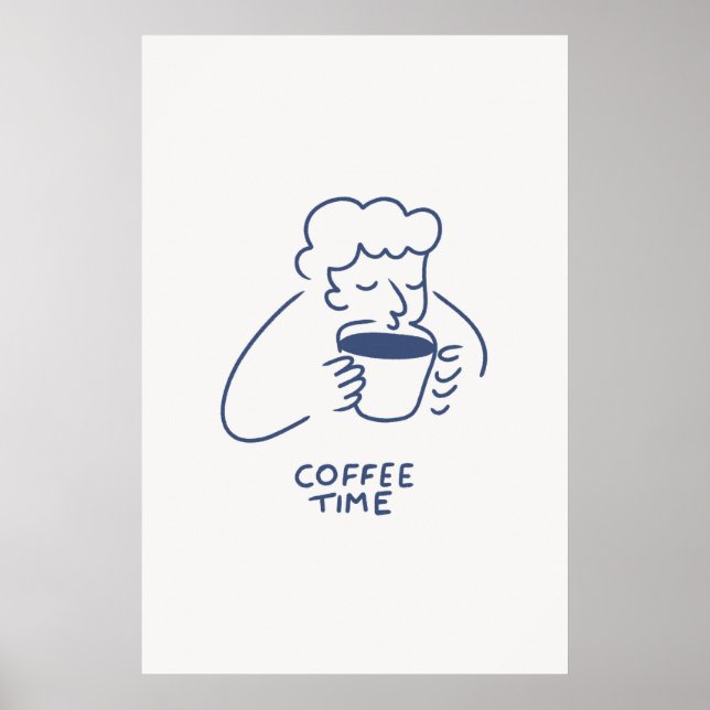 Coffee Time Man With Big Cup Print Minimalist Cafe (Front)